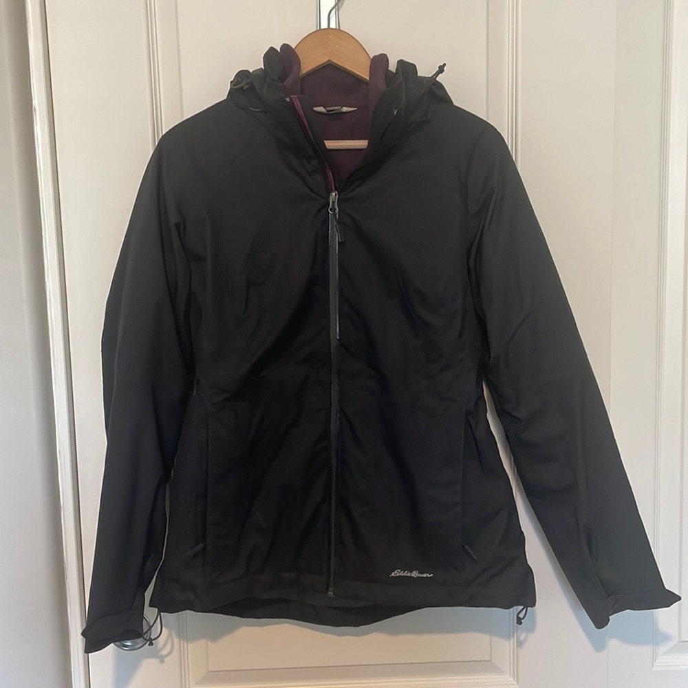 EDDIE BAUER women’s black coat with purple fleece